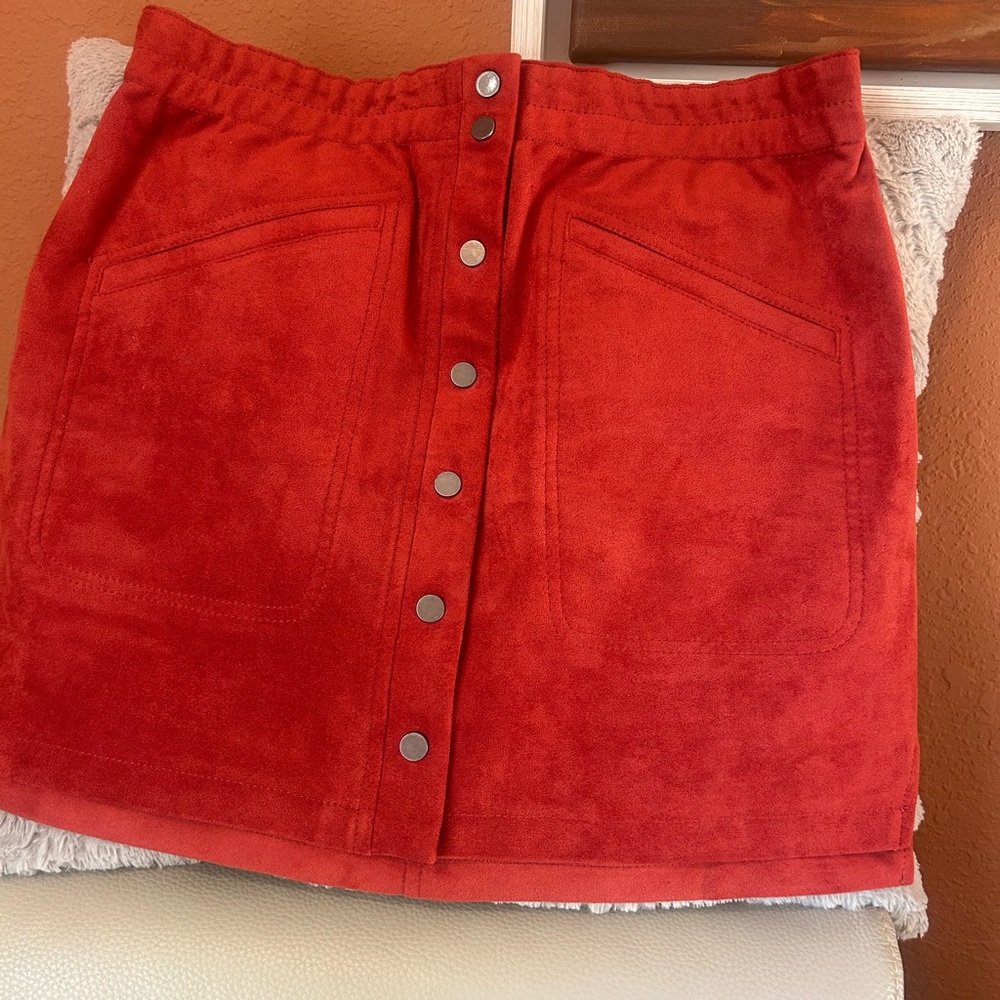 BCBGMaxAzria Red Suede Mini Skirt